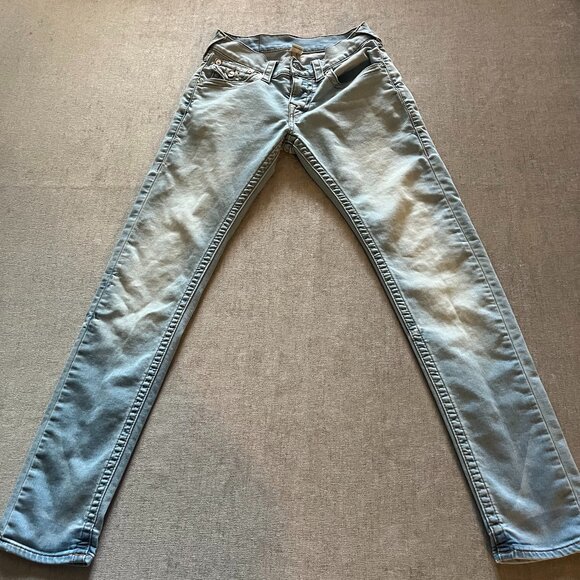 True Religion Jeans Men 28 Light Denim Pants Section Skinny Fly Made In USA - Picture 1 of 9
